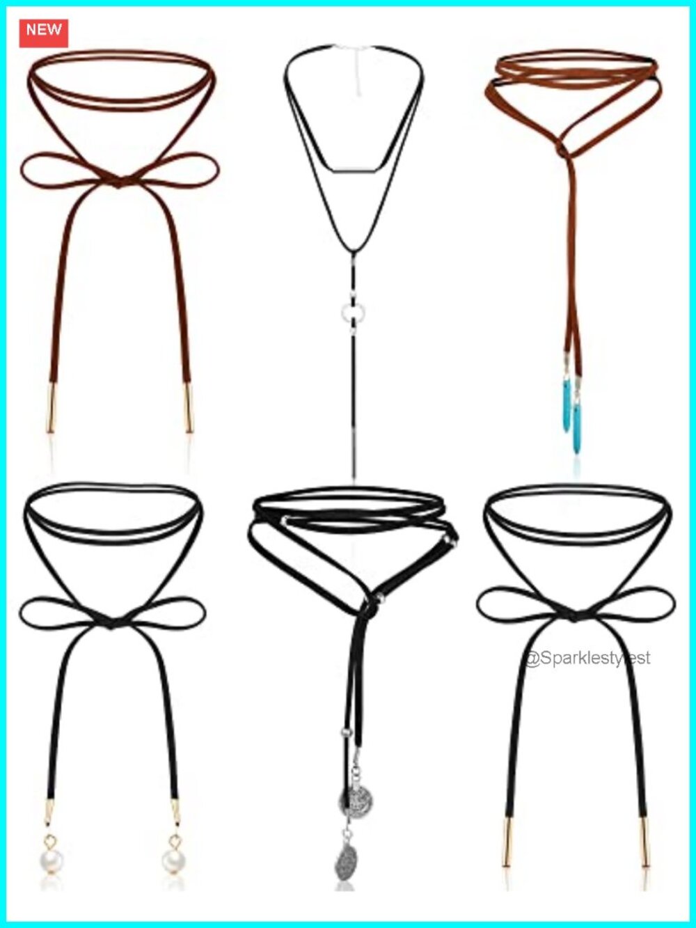 6 Pc Women's Choker Necklace Set Velvet Leather Layered Western